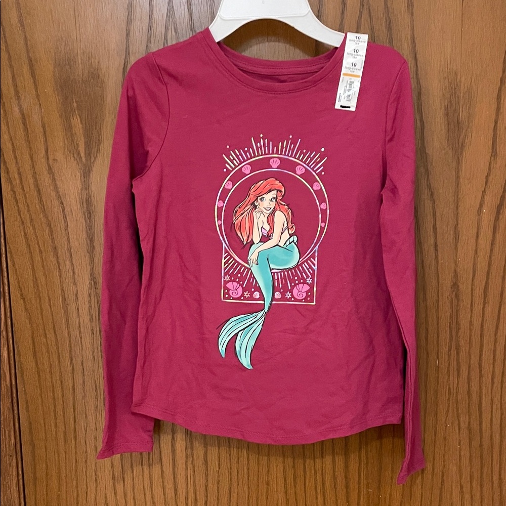 Disney/jumping beans NWT Sz 10 Ariel Long Sleeve Tee iridescent Pink mermaid